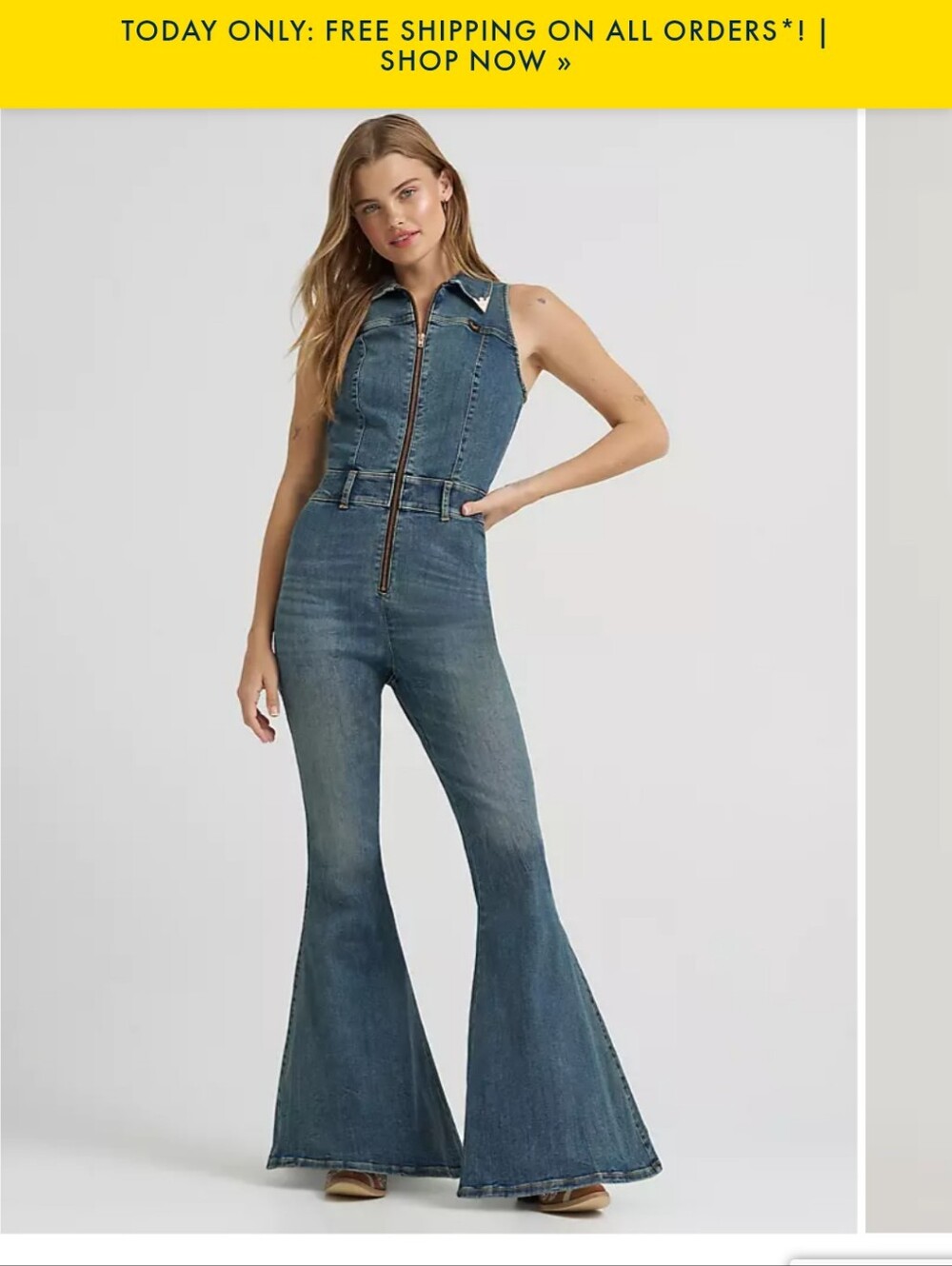 Sleeveless Denim Zip-Front Jumpsuit in Medium Blue Wrangler X Lainey Wilson